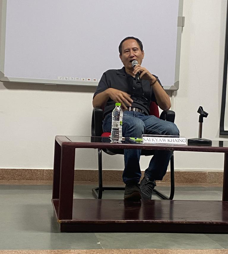 Sai Kyaw Khaing, Director of Strike with the Beat takes questions post screening at University of Hyderabad